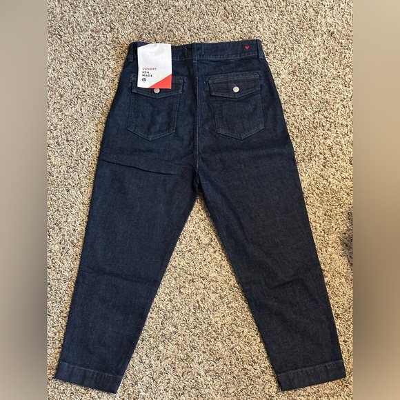 NWT Sundry Dark Blue Wash High Rise Pleated Military Relaxed Fit Denim Pants 28 - Picture 3 of 5